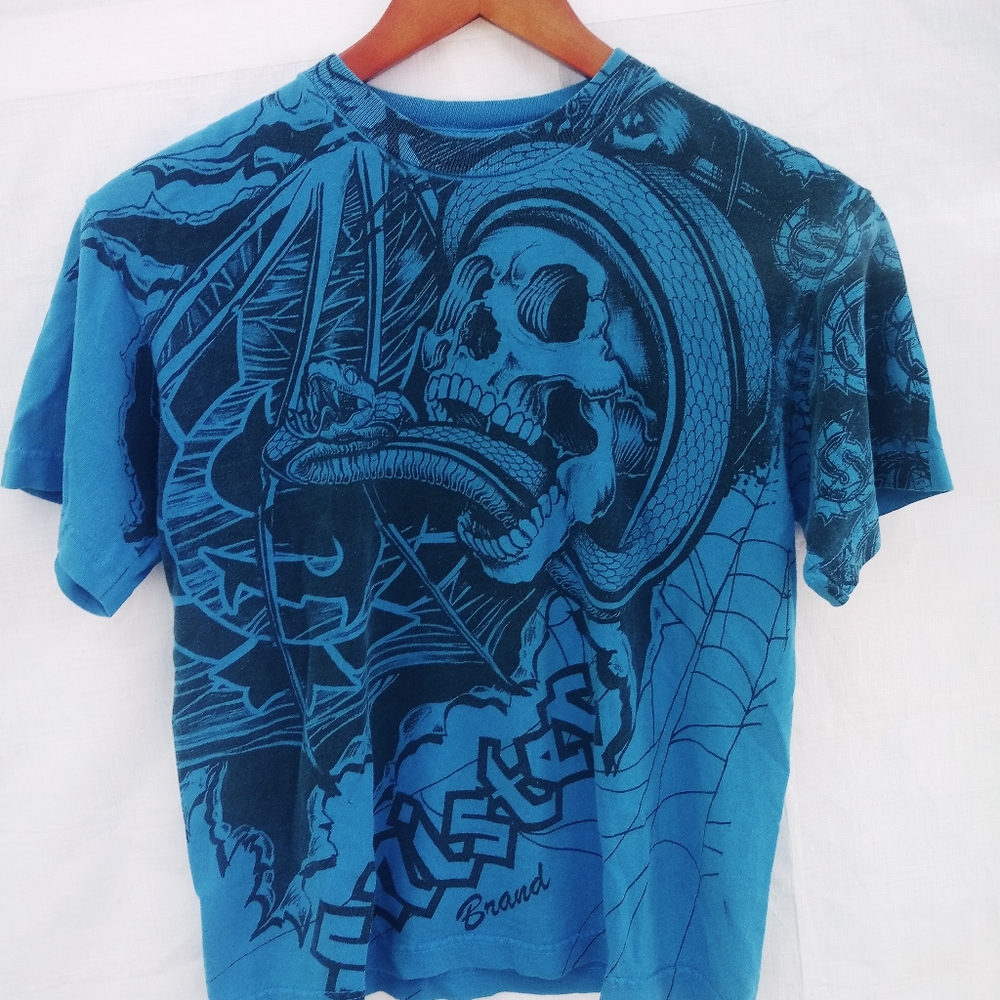 Sinister Brand Blue Skull Men's T-Shirt Size L